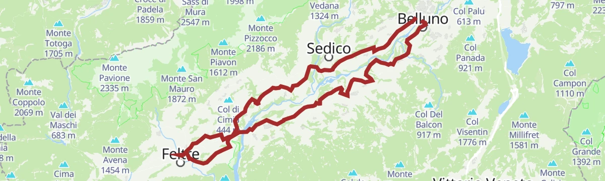 Route map: The Val Belluna Ring: the places of biodiversity